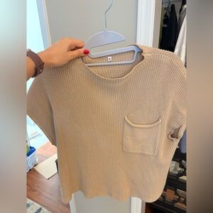 Beige Knit Short Sleeve Sweater